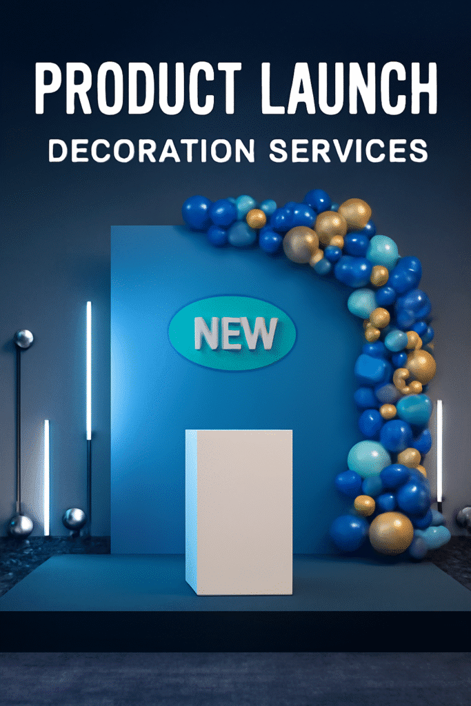 product launch decoration with balloons and props