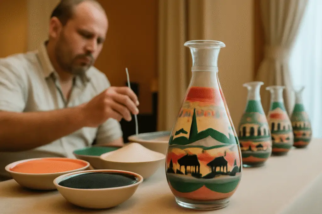 artist showing sand art 