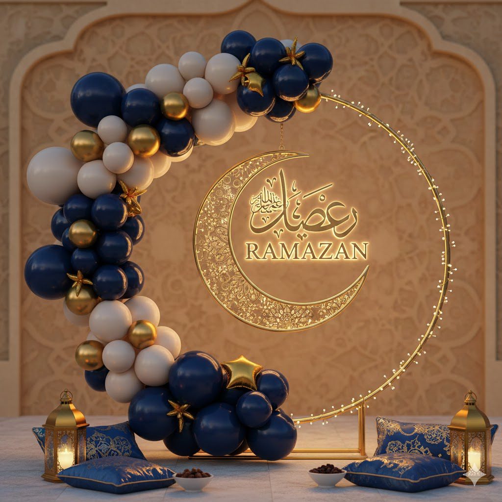 ramazan decor by ms events and decor balloon decoration with metal wring and crescent for ramadan decoration in dubai