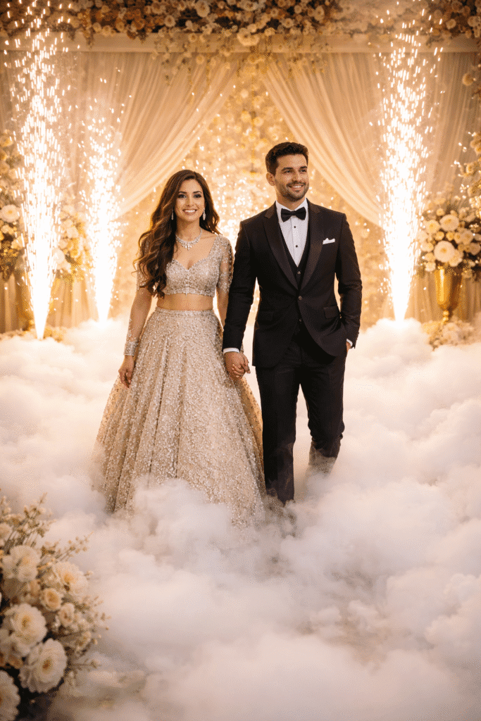 couple entering in dry ice fog