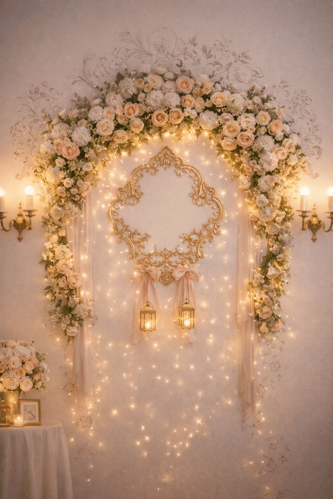 wall decoration with floers lighting and candles